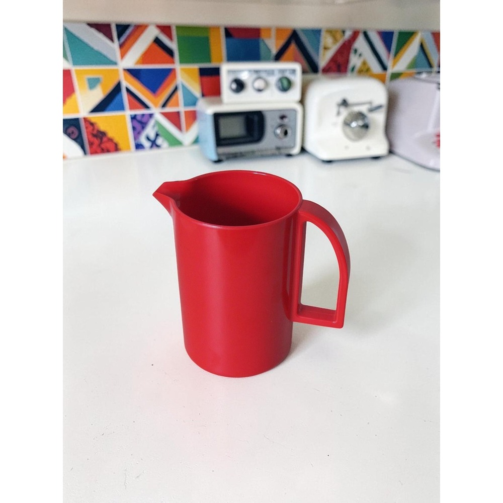 Vintage Red Accent Melamine Pitcher - Retro Kitchen Eclectic Jug